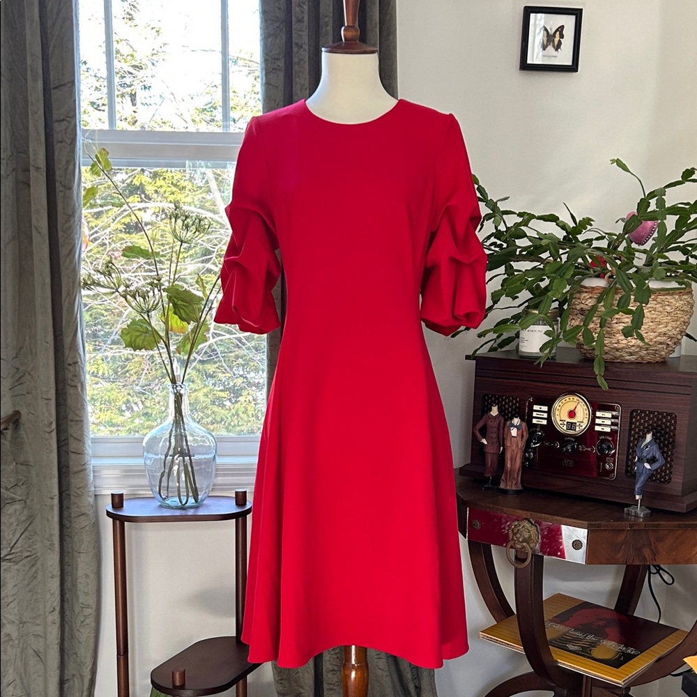Donna Karan Bold Red Long Sleeve Dress